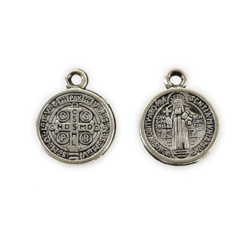 10 Religious Medal Charms, Silver Relic Charm Pendants, double sided Patron Saint charms, 15x12mm, chs3367