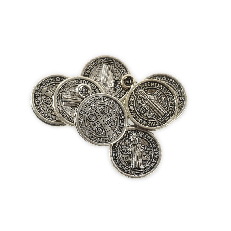 10 Religious Medal Charms, Silver Relic Charm Pendants, double sided Patron Saint charms, 15x12mm, chs3367