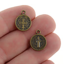 10 Religious Medal Charms, Bronze Relic Charm Pendants, double sided Patron Saint charms, 15x12mm, chs3368