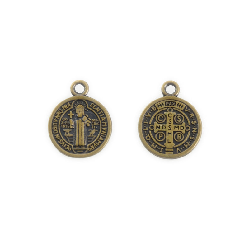 10 Religious Medal Charms, Bronze Relic Charm Pendants, double sided Patron Saint charms, 15x12mm, chs3368