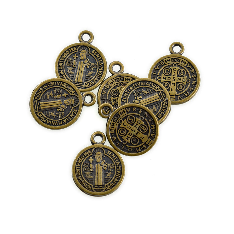 10 Religious Medal Charms, Bronze Relic Charm Pendants, double sided Patron Saint charms, 15x12mm, chs3368