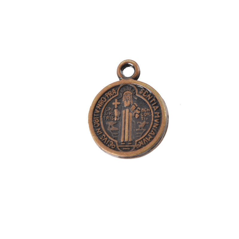 10 Religious Medal Charms, Copper Relic Charm Pendants, double sided Patron Saint charms, 15x12mm, chs3369