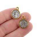 5 Religious Medal Charms, Gold and Silver Relic Charm Pendants, double sided Patron Saint charms, 19x14mm, chs3370