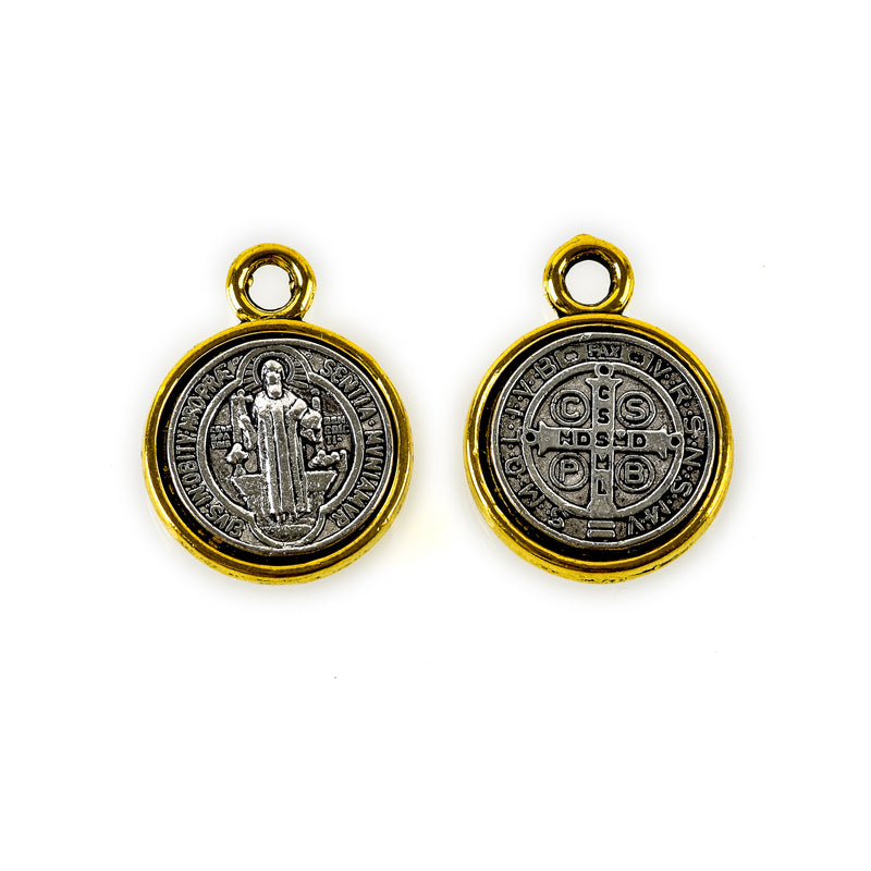 5 Religious Medal Charms, Gold and Silver Relic Charm Pendants, double sided Patron Saint charms, 19x14mm, chs3370