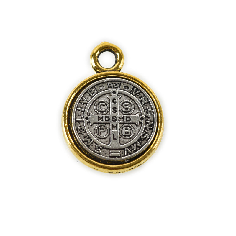 5 Religious Medal Charms, Gold and Silver Relic Charm Pendants, double sided Patron Saint charms, 19x14mm, chs3370