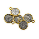 5 Religious Medal Charms, Gold and Silver Relic Charm Pendants, double sided Patron Saint charms, 19x14mm, chs3370