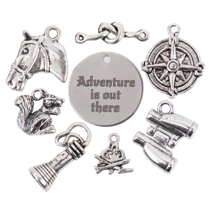 CAMPING Theme Charm Collection, Silver Tone Metal, 8 charms, chs3429