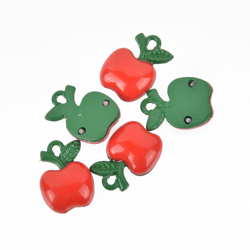 10 APPLE Charms, Red and Green Food Charms or Pendants, enamel, 18mm, chs3442