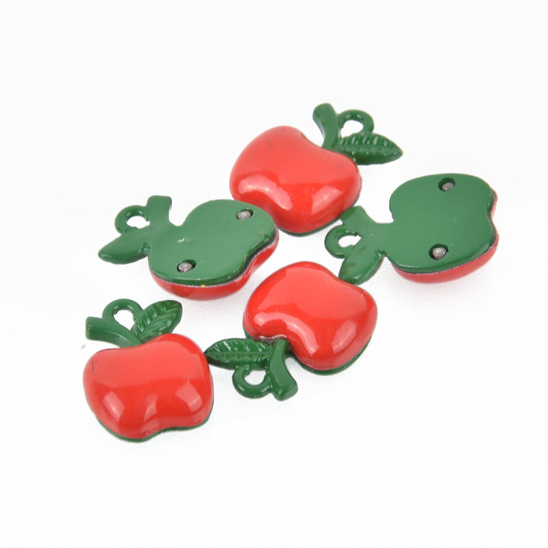 10 APPLE Charms, Red and Green Food Charms or Pendants, enamel, 18mm, chs3442