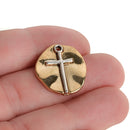 10 Gold Coin Relic Charms, Gold Coin with Silver Cross, round coin charms, 21x19mm, chs3446