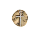 10 Gold Coin Relic Charms, Gold Coin with Silver Cross, round coin charms, 21x19mm, chs3446
