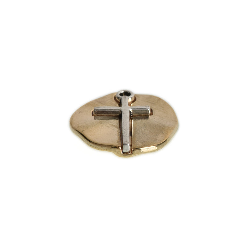 10 Gold Coin Relic Charms, Gold Coin with Silver Cross, round coin charms, 21x19mm, chs3446