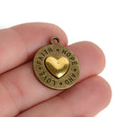 5 Bronze Coin Charms, Bronze Coin with Gold Heart, FAITH HOPE LOVE, round coin charms, 24x20mm, chs3447
