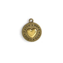 5 Bronze Coin Charms, Bronze Coin with Gold Heart, FAITH HOPE LOVE, round coin charms, 24x20mm, chs3447