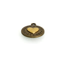 5 Bronze Coin Charms, Bronze Coin with Gold Heart, FAITH HOPE LOVE, round coin charms, 24x20mm, chs3447
