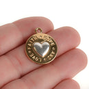 5 Gold Coin Charms, Gold Coin with Silver Heart, FAITH HOPE LOVE, round coin charms, 24x20mm, chs3448