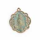 5 Light Gold Relic Charm Pendants, Green Verdigris Patina, religious medal coin charms, Gold plated metal, 34x29mm, chs3467