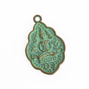2 THAI BUDDHA charm pendants, bronze metal with green verdigris patina, religious icon, 42x26mm, chs3468