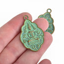 2 THAI BUDDHA charm pendants, bronze metal with green verdigris patina, religious icon, 42x26mm, chs3468