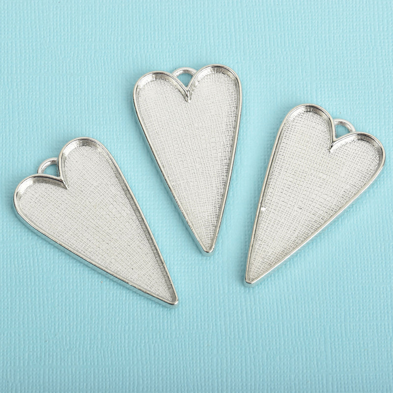 2 Silver Bezel HEART TRAYS Pendants for Resin, Cabochons, fits 2" inside tray, chs3471