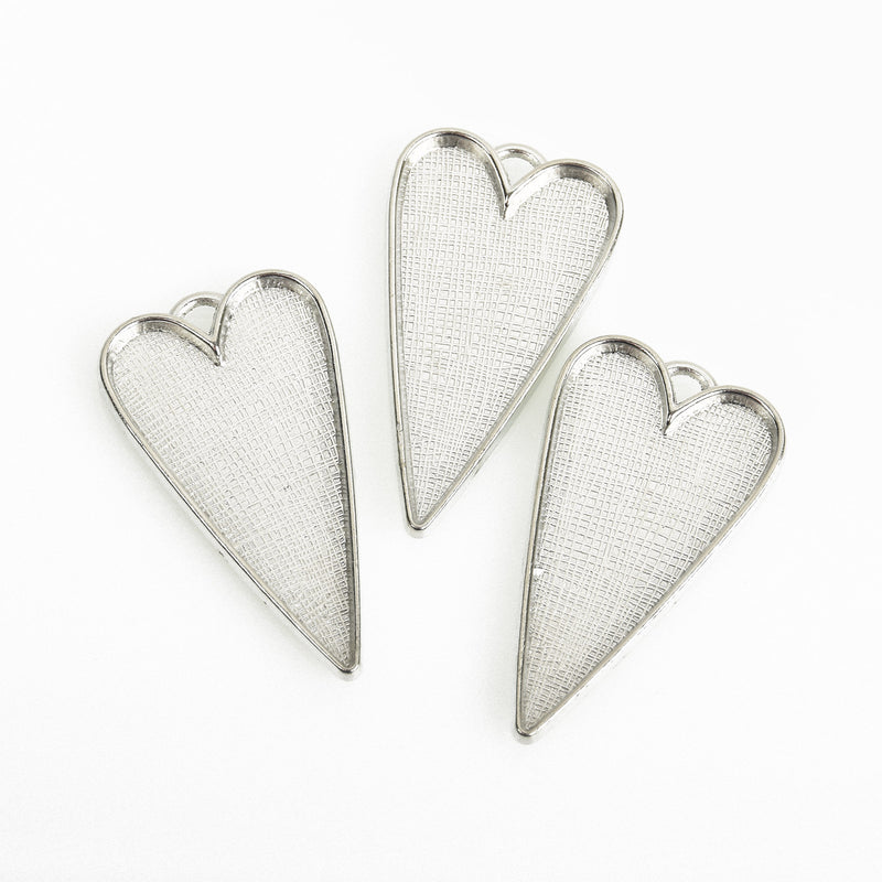 2 Silver Bezel HEART TRAYS Pendants for Resin, Cabochons, fits 2" inside tray, chs3471