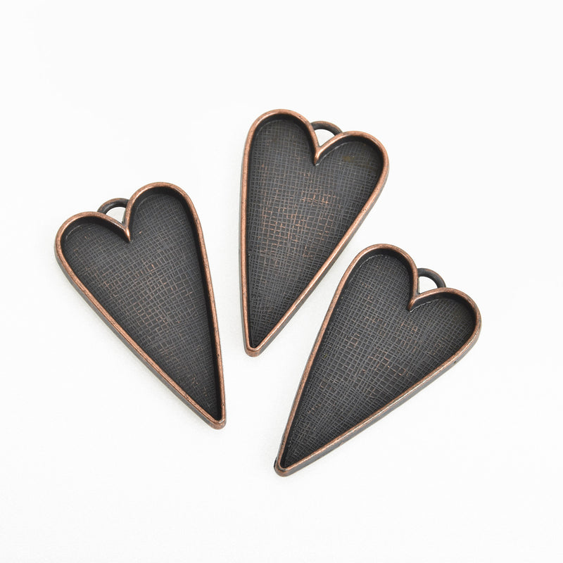 2 Copper Bezel HEART TRAYS Pendants for Resin, Cabochons, fits 2" inside tray, chs3472