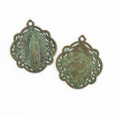 5 Bronze Relic Charm Pendants, Green Verdigris Patina, religious medal coin charms, Bronze plated metal, 34x29mm, chs3473