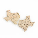 4 Stamped TEXAS STATE Cutout Charm Pendants, hammered light gold tone metal, chs3474