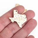 4 Stamped TEXAS STATE Cutout Charm Pendants, hammered light gold tone metal, chs3474