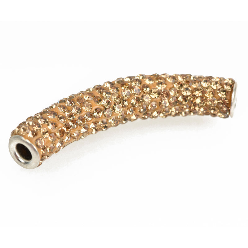 Golden Yellow Rhinestone Tube Bead, Grade A stones embedded in polymer clay with a metal core base chs3475