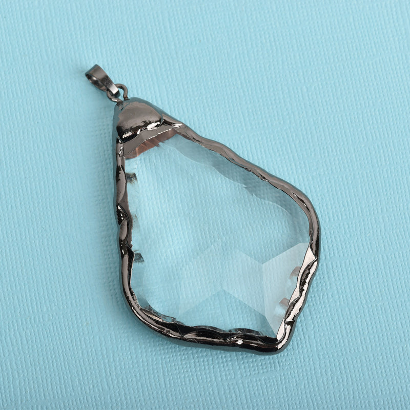 1 Crystal Teardrop Drop Pendant, Clear Glass CRYSTAL, Faceted, Gunmetal Bail, 3" long, chs3477