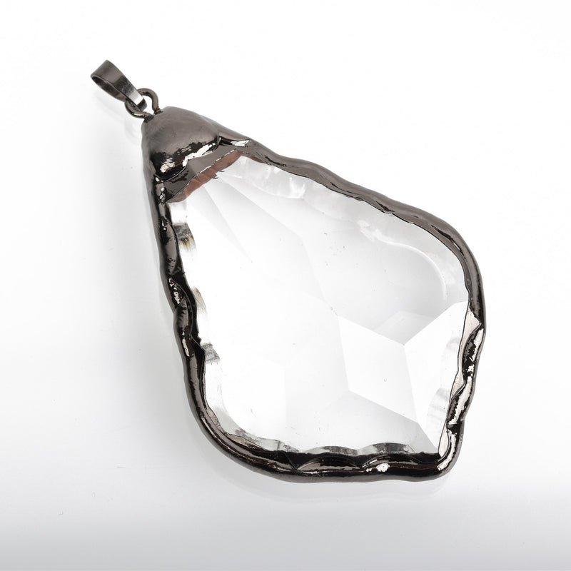 1 Crystal Teardrop Drop Pendant, Clear Glass CRYSTAL, Faceted, Gunmetal Bail, 3" long, chs3477