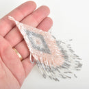 1 Beaded Fringe Tassel Pendant, Miyuki Delica Seed Beads, Chevron Diamond Design, pink grey white, 4.75" long, chs3480