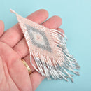 1 Beaded Fringe Tassel Pendant, Miyuki Delica Seed Beads, Chevron Diamond Design, pink grey white, 4.75" long, chs3480