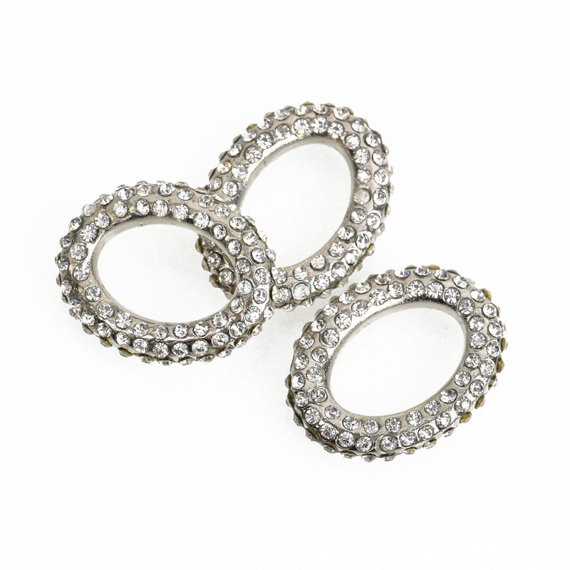 1 Rhinestone OVAL CONNECTOR Pendant Charm Holders, silver plated metal base and clear crystals, 32x25mm, chs3481