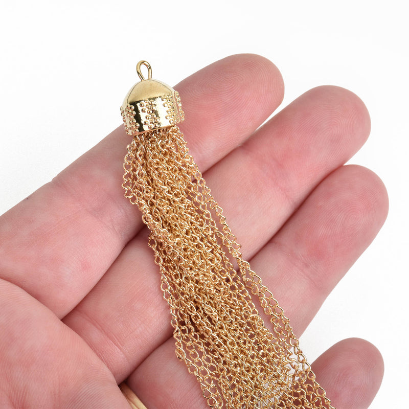 1 GOLD CHAIN TASSEL Pendant Charms, about 4" long, chs3483