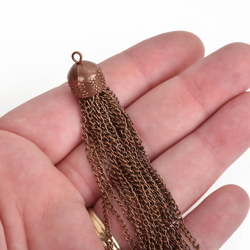 1 COPPER CHAIN TASSEL Pendant Charms, about 4" long, chs3484