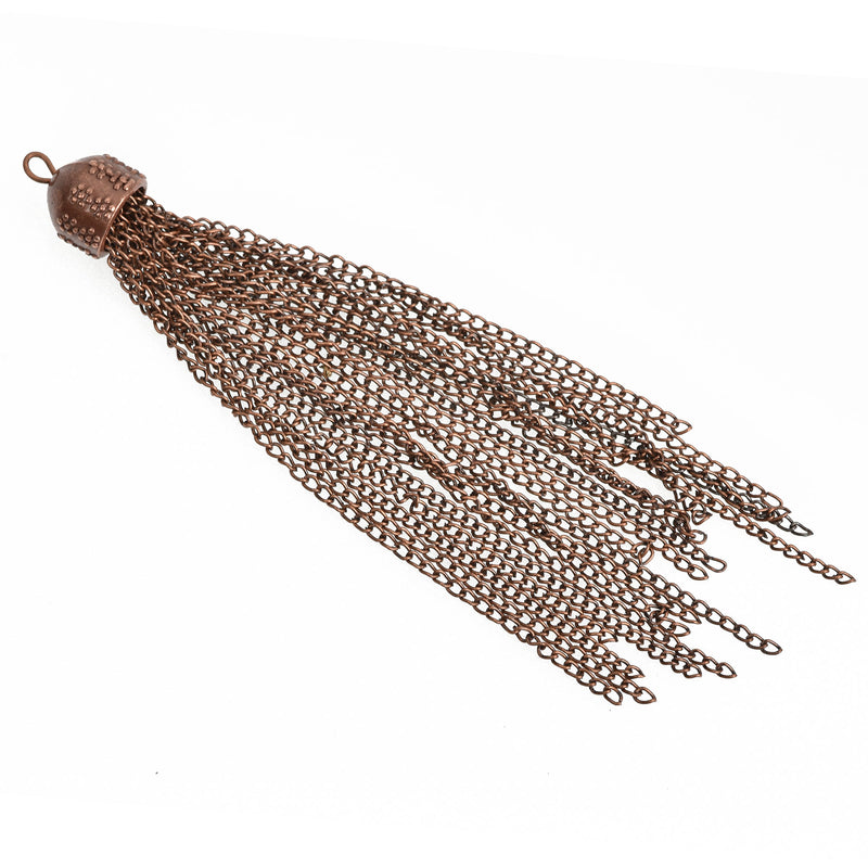 1 COPPER CHAIN TASSEL Pendant Charms, about 4" long, chs3484