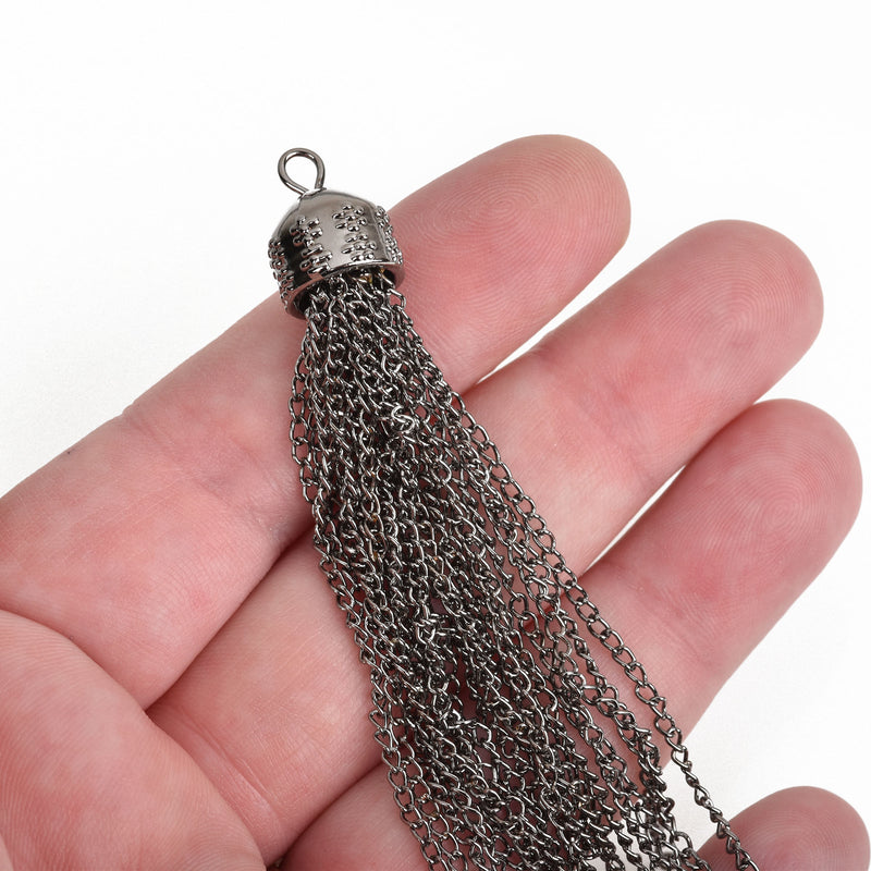 1 GUNMETAL CHAIN TASSEL Pendant Charms, about 4" long, chs3485