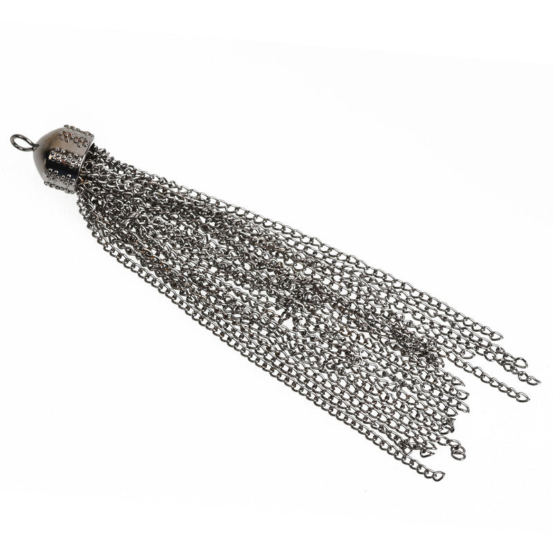 1 GUNMETAL CHAIN TASSEL Pendant Charms, about 4" long, chs3485