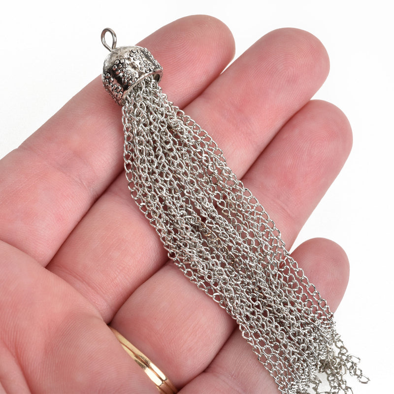 1 SILVER CHAIN TASSEL Pendant Charms, about 4" long, chs3486