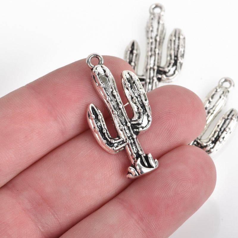 10 Silver CACTUS Charms, Metal, 33x16mm, chs3501