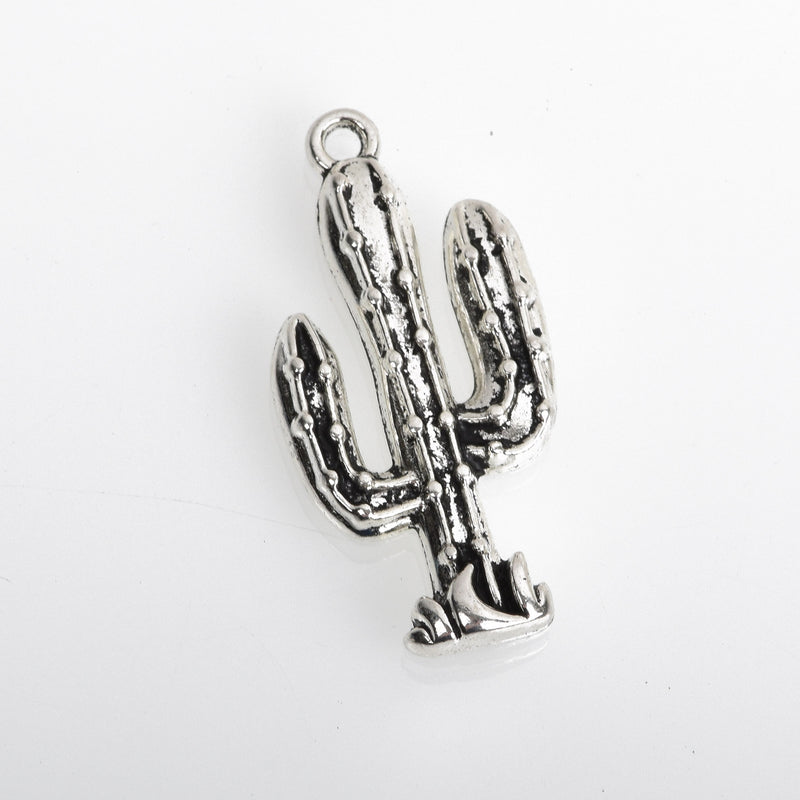 10 Silver CACTUS Charms, Metal, 33x16mm, chs3501