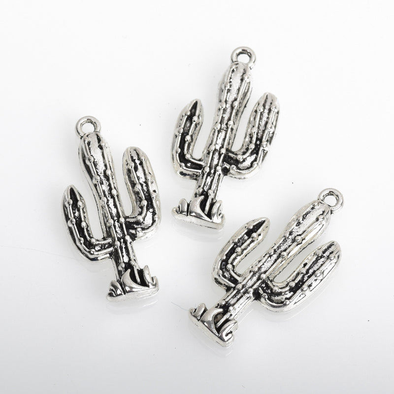 10 Silver CACTUS Charms, Metal, 33x16mm, chs3501