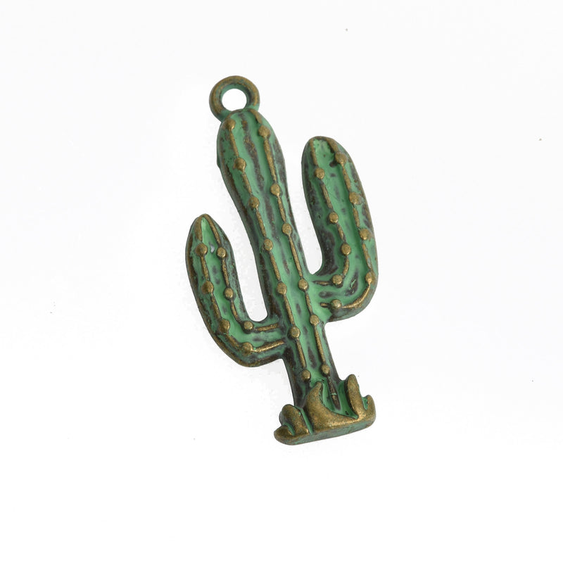 10 Bronze CACTUS Charms, Metal, Green Verdigris Patina, 33x16mm, chs3503