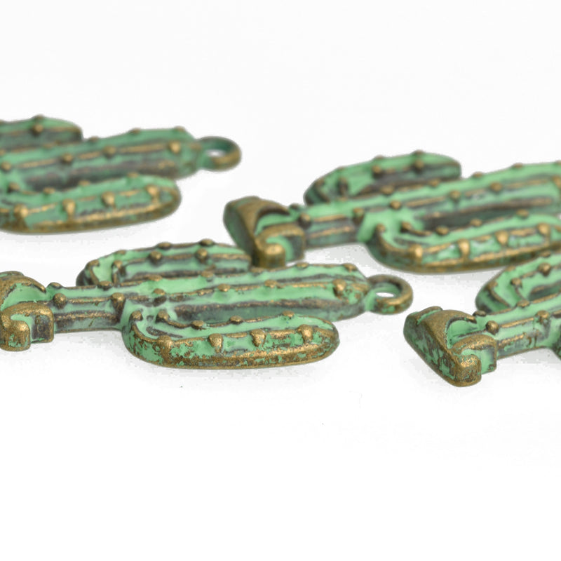 10 Bronze CACTUS Charms, Metal, Green Verdigris Patina, 33x16mm, chs3503