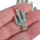 10 Gold CACTUS Charms, Metal, Blue Green Verdigris Patina, 33x16mm, chs3504