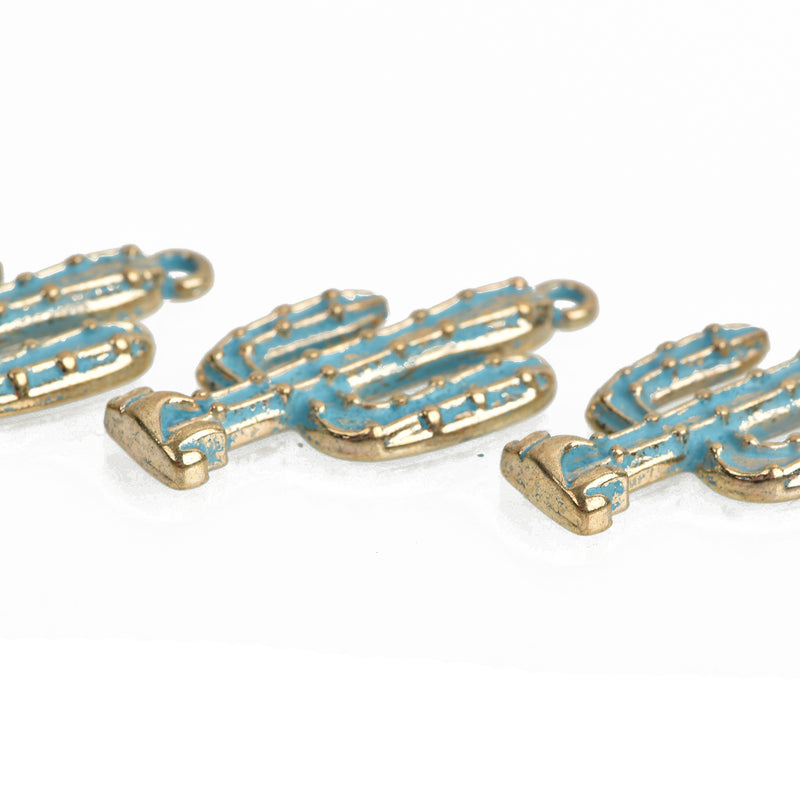 10 Gold CACTUS Charms, Metal, Blue Green Verdigris Patina, 33x16mm, chs3504