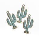 10 Gold CACTUS Charms, Metal, Blue Green Verdigris Patina, 33x16mm, chs3504