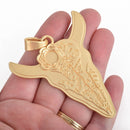 1 Matte Gold COW SKULL Pendant, Southwest Style Pendant Charms, 3" long, chs3509
